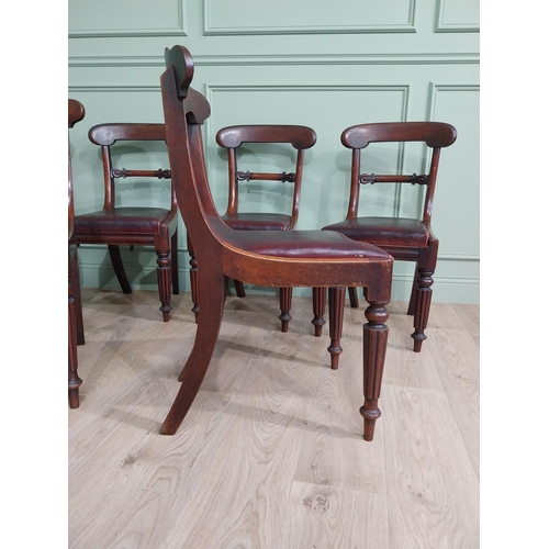 880 - Harlequin set of six 19th C. mahogany dining chairs with vinyl upholstered seats raised on reeded le... 