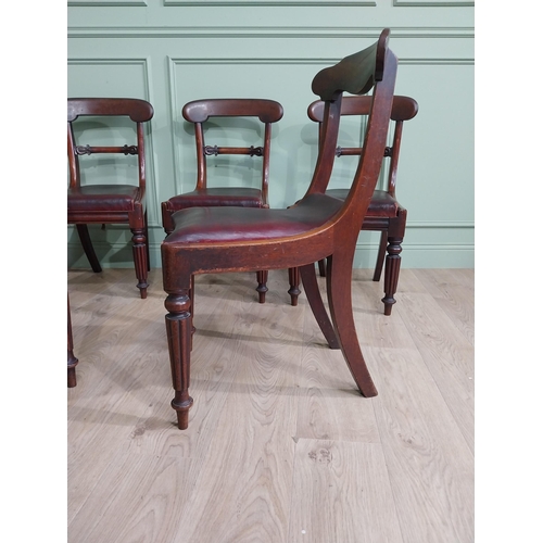 880 - Harlequin set of six 19th C. mahogany dining chairs with vinyl upholstered seats raised on reeded le... 