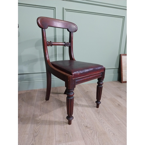 880 - Harlequin set of six 19th C. mahogany dining chairs with vinyl upholstered seats raised on reeded le... 