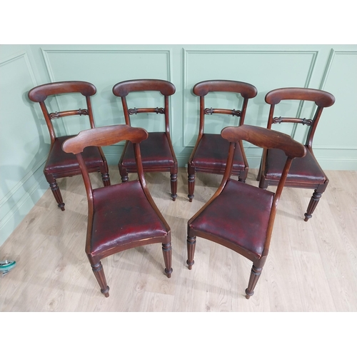 880 - Harlequin set of six 19th C. mahogany dining chairs with vinyl upholstered seats raised on reeded le... 