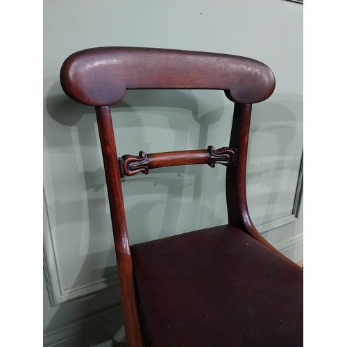 880 - Harlequin set of six 19th C. mahogany dining chairs with vinyl upholstered seats raised on reeded le... 