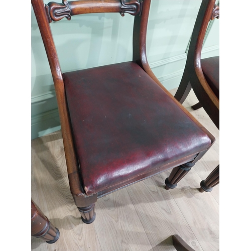 880 - Harlequin set of six 19th C. mahogany dining chairs with vinyl upholstered seats raised on reeded le... 