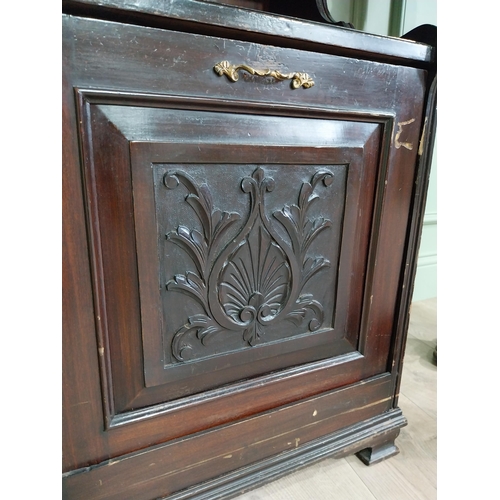 885 - Edwardian mahogany music cabinet with metal mounts {140 cm H x 50 cm W x 40 cm D}.