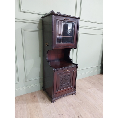 885 - Edwardian mahogany music cabinet with metal mounts {140 cm H x 50 cm W x 40 cm D}.