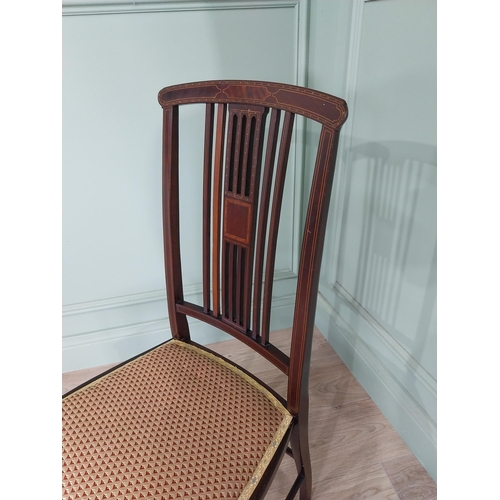 886 - Edwardian mahogany and satinwood inlaid side chair with upholstered seat raised on square tapered le... 