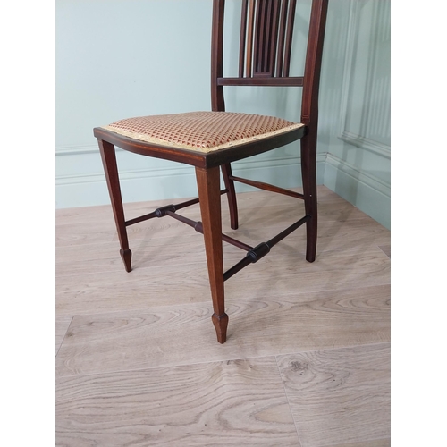 886 - Edwardian mahogany and satinwood inlaid side chair with upholstered seat raised on square tapered le... 