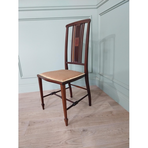 886 - Edwardian mahogany and satinwood inlaid side chair with upholstered seat raised on square tapered le... 