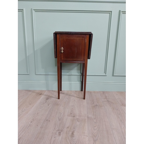 889 - Edwardian mahogany drop leaf bedside cabinet with single door {79 cm H x 42 cm W x 30 cm D}