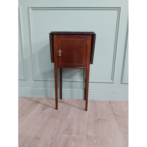 889 - Edwardian mahogany drop leaf bedside cabinet with single door {79 cm H x 42 cm W x 30 cm D}