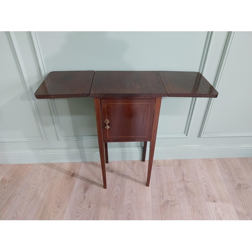 889 - Edwardian mahogany drop leaf bedside cabinet with single door {79 cm H x 42 cm W x 30 cm D}