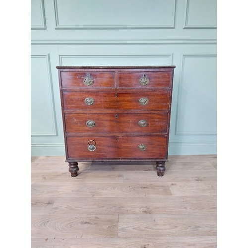 89 - 19th C. mahogany chest of drawers with two short drawers over three long graduated drawers raised on... 