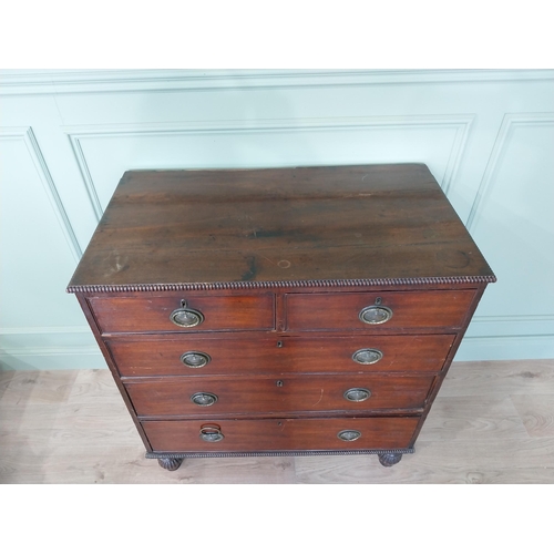 89 - 19th C. mahogany chest of drawers with two short drawers over three long graduated drawers raised on... 