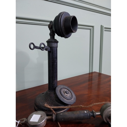 890 - Early 20th. C. Chrome and Bakelite candlestick telephone { 32cm H X 14cm Dia }.