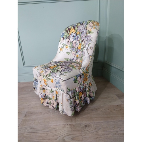 896 - Edwardian floral upholstered nursing chair raised on turned legs {77 cm H x 58 cm W x 61 cm D}.