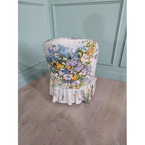 896 - Edwardian floral upholstered nursing chair raised on turned legs {77 cm H x 58 cm W x 61 cm D}.