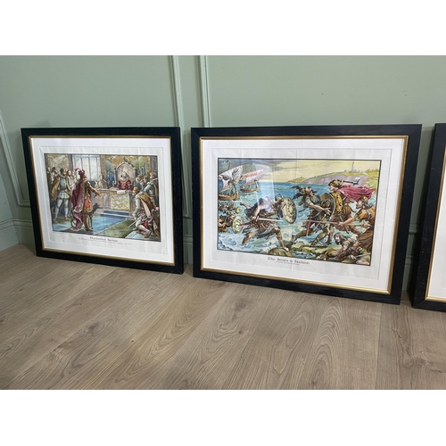 9 - Set of six Periods of time in Ireland coloured prints mounted in ebonised frames {64 cm H x 81 cm W}... 