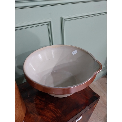 904 - Glazed stoneware bowl and lidded jar {18 cm H x 39 cm Dia. AND 30 cm H x 24 cm Dia.}.