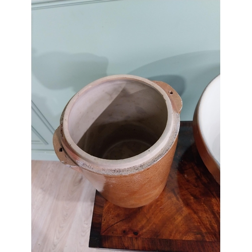 904 - Glazed stoneware bowl and lidded jar {18 cm H x 39 cm Dia. AND 30 cm H x 24 cm Dia.}.