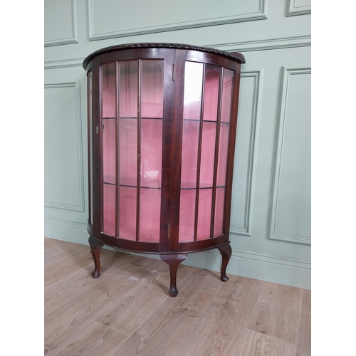 908 - 1950s mahogany bow fronted display case with single glazed door raised on cabriole legs {116 cm H x ... 