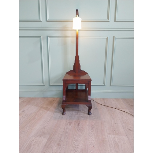 911 - Art Deco mahogany night stand with end of day glass shade {136 cm H x 53 cm W x 40 cm D}.