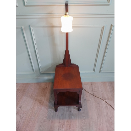 911 - Art Deco mahogany night stand with end of day glass shade {136 cm H x 53 cm W x 40 cm D}.