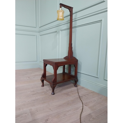 911 - Art Deco mahogany night stand with end of day glass shade {136 cm H x 53 cm W x 40 cm D}.