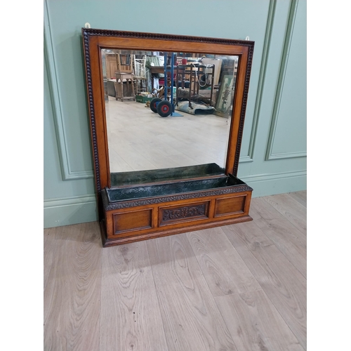 920 - Edwardian oak jardiniere with mirrored back {84 cm H x 75 cm W x 21 cm D}.