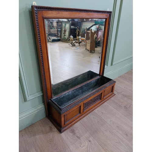 920 - Edwardian oak jardiniere with mirrored back {84 cm H x 75 cm W x 21 cm D}.