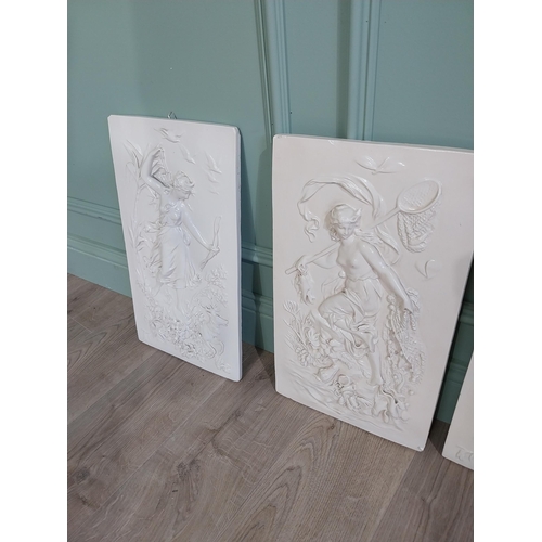 922 - Set of five early 20th C. plaster reliefs depicting Grecian ladies {50 cm H x 28 cm W each}.