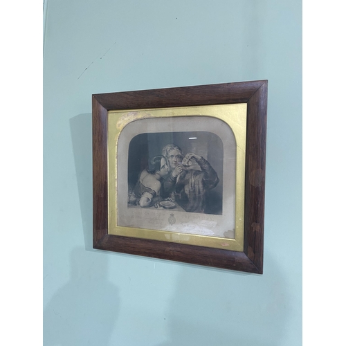 93 - 19th C. 'Cup Tossing' black and white engraving mounted in rosewood frame {37 cm H x 39 cm W}.