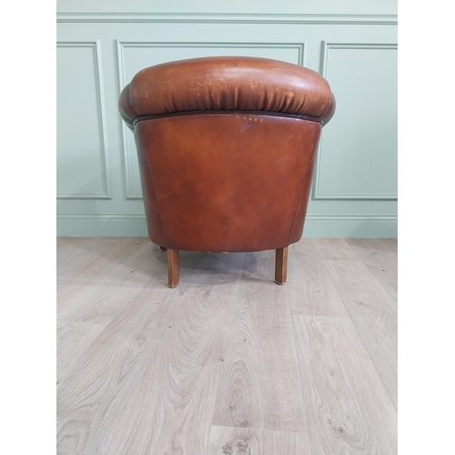 932 - French hand dyed leather club chair raised on square tapered legs {75 cm H x 78 cm W x 90 cm D}.