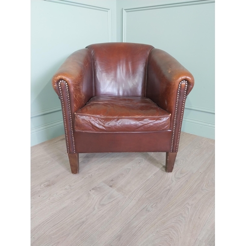 932 - French hand dyed leather club chair raised on square tapered legs {75 cm H x 78 cm W x 90 cm D}.