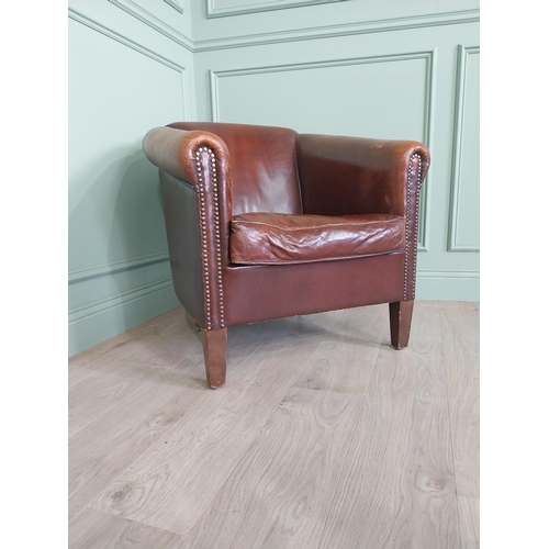 932 - French hand dyed leather club chair raised on square tapered legs {75 cm H x 78 cm W x 90 cm D}.