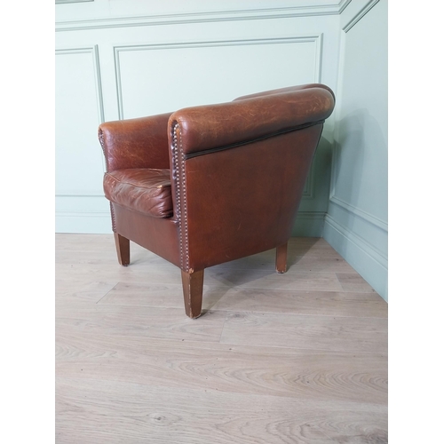 932 - French hand dyed leather club chair raised on square tapered legs {75 cm H x 78 cm W x 90 cm D}.