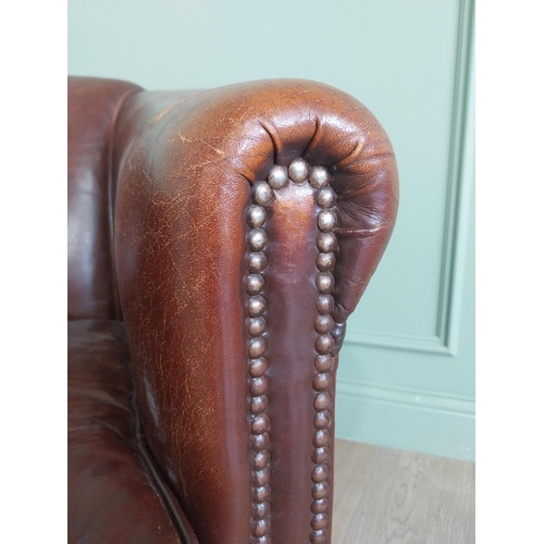 932 - French hand dyed leather club chair raised on square tapered legs {75 cm H x 78 cm W x 90 cm D}.