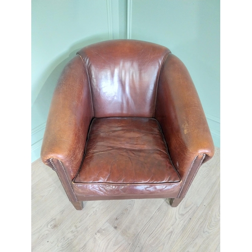 932 - French hand dyed leather club chair raised on square tapered legs {75 cm H x 78 cm W x 90 cm D}.