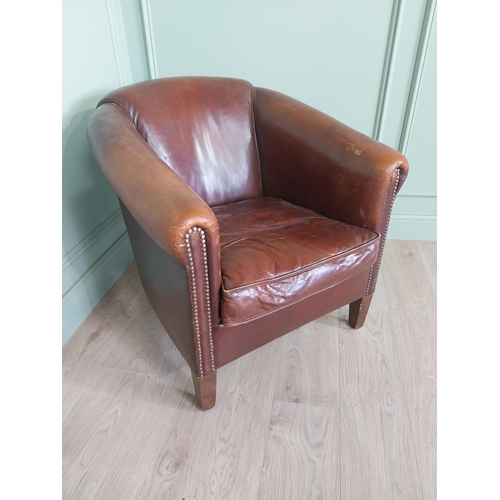 932 - French hand dyed leather club chair raised on square tapered legs {75 cm H x 78 cm W x 90 cm D}.