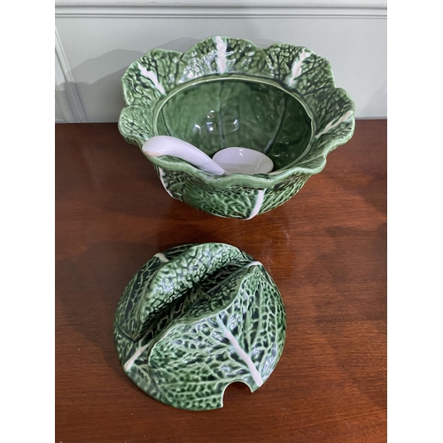 944 - Kerangol Portugal pottery cabbage leaf lidded tureen with ladle and salad bowl {22 cm H x 32 cm Dia.... 