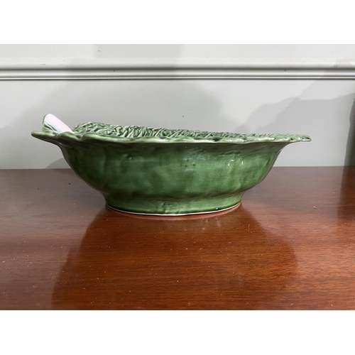 944 - Kerangol Portugal pottery cabbage leaf lidded tureen with ladle and salad bowl {22 cm H x 32 cm Dia.... 