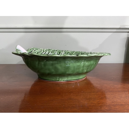 944 - Kerangol Portugal pottery cabbage leaf lidded tureen with ladle and salad bowl {22 cm H x 32 cm Dia.... 