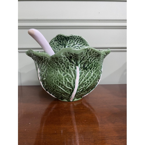 944 - Kerangol Portugal pottery cabbage leaf lidded tureen with ladle and salad bowl {22 cm H x 32 cm Dia.... 