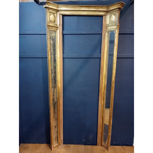 95 - Victorian giltwood French mirrored door frame, features beveled columns with canted sides and shell ... 