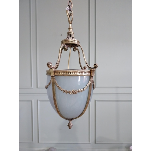 96 - Good quality 19th C. gilded brass hall lantern with original glass shade {Drop including chain 100 c... 