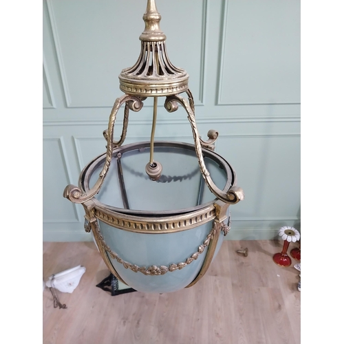 96 - Good quality 19th C. gilded brass hall lantern with original glass shade {Drop including chain 100 c... 