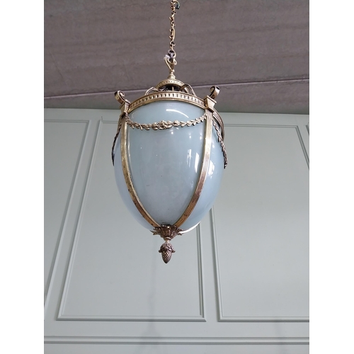 96 - Good quality 19th C. gilded brass hall lantern with original glass shade {Drop including chain 100 c... 