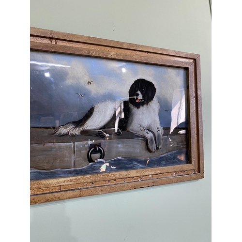 963 - Two early 20th C. reverse painted glass pictures mounted in scumbled pine frames - Horse and Spaniel... 