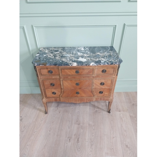 964 - 19th C. French inlaid kingwood commode with marble top and ormolu mounts raised on cabriole legs {82... 