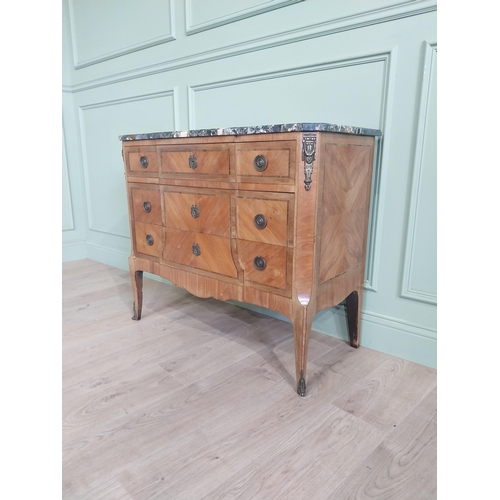 964 - 19th C. French inlaid kingwood commode with marble top and ormolu mounts raised on cabriole legs {82... 