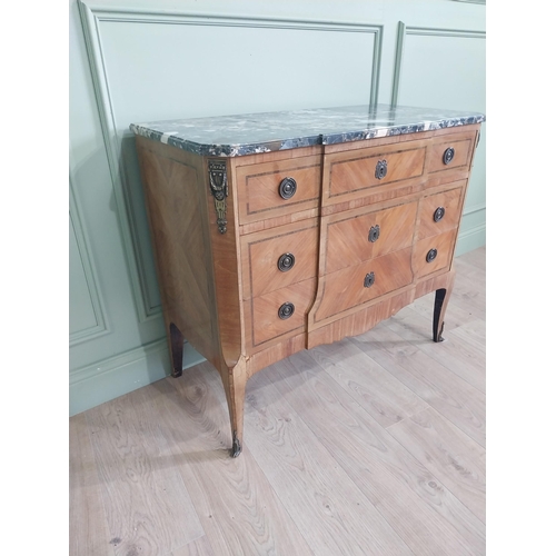 964 - 19th C. French inlaid kingwood commode with marble top and ormolu mounts raised on cabriole legs {82... 