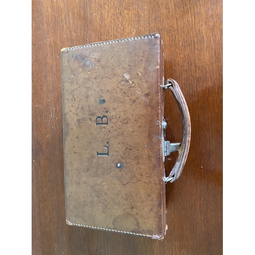 966 - Early 20th C. leather case with L B monogram {8 cm H x 25 cm W x 18 cm D}.